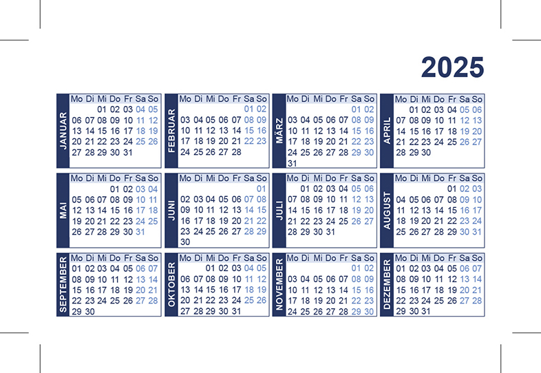 Druckvorlage Minikalender 2025 herunterladen