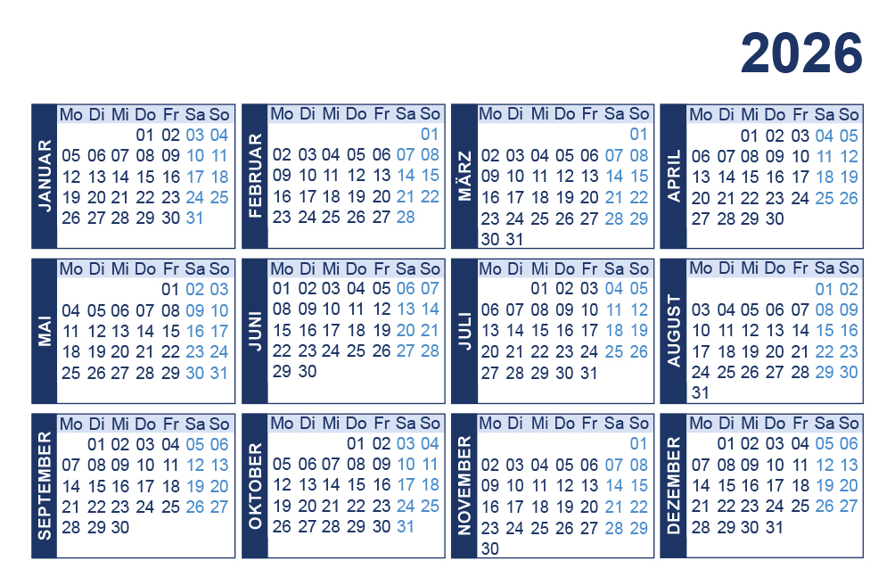 Druckvorlage Minikalender 2026 herunterladen